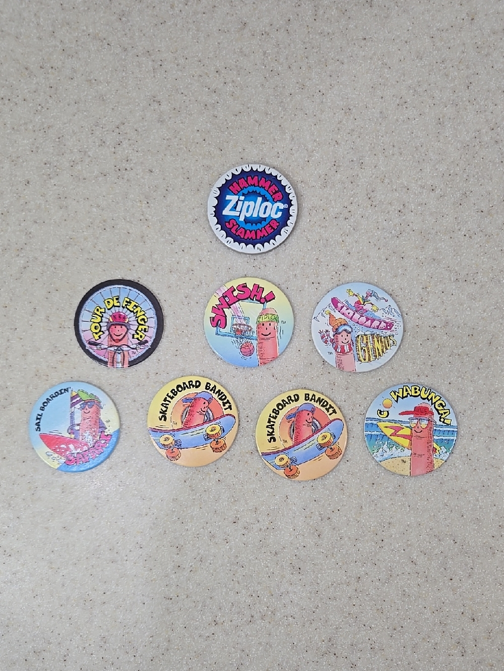Vintage 1990s Ziploc POGs (Lot Of 7 + Slammer)